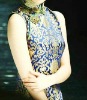 silk Satin Brocade fabric(blue+golden)